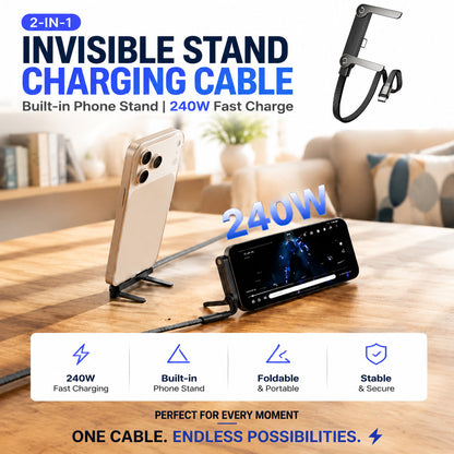 ⚡Official Authorized | 2-in-1 Invisible Holder Charger Cable - 240W Fast Charging Cord with Built-In Phone Stand!