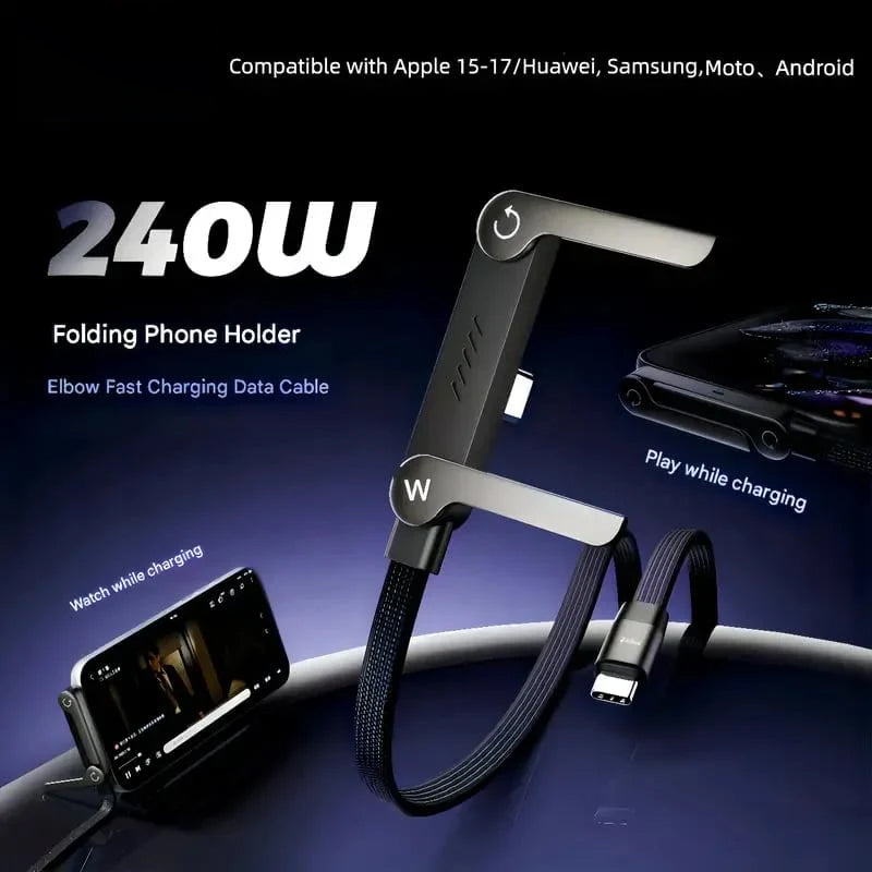 ⚡Official Authorized | 2-in-1 Invisible Holder Charger Cable - 240W Fast Charging Cord with Built-In Phone Stand!