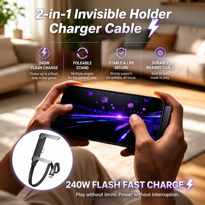 ⚡Official Authorized | 2-in-1 Invisible Holder Charger Cable - 240W Fast Charging Cord with Built-In Phone Stand!