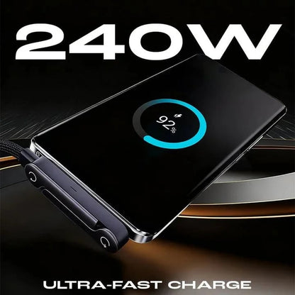 ⚡Official Authorized | 2-in-1 Invisible Holder Charger Cable - 240W Fast Charging Cord with Built-In Phone Stand!